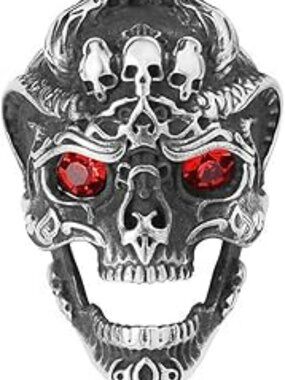 NEW Red Crystal Skull Pendant Necklace Punk Stainless Steel Rock Biker Goth
